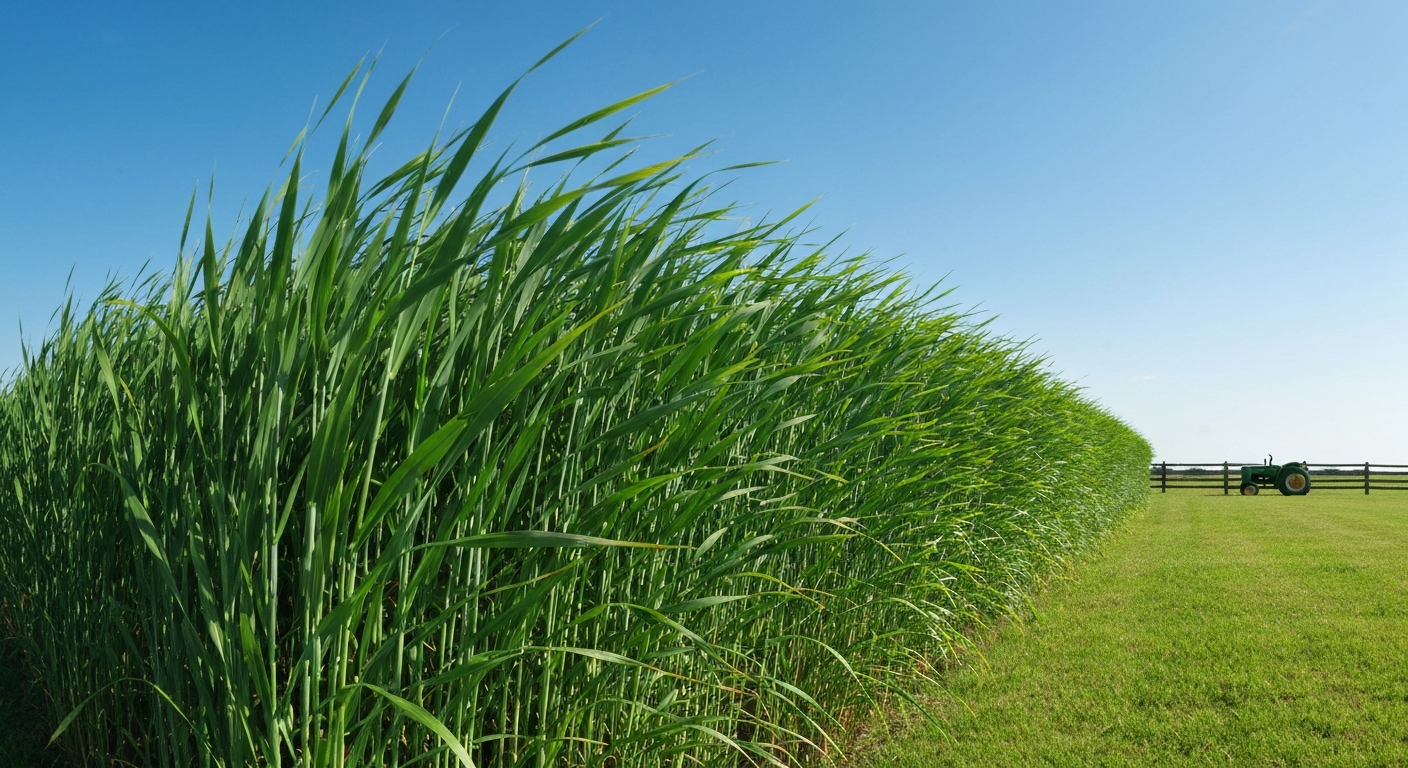 Dense sudangrass field in summer with tall green stalks