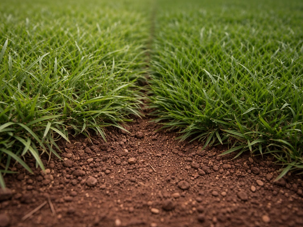 Close-up of two grass textures—cool-season and warm-season—on split soil background suggesting North vs South Georgia cl
