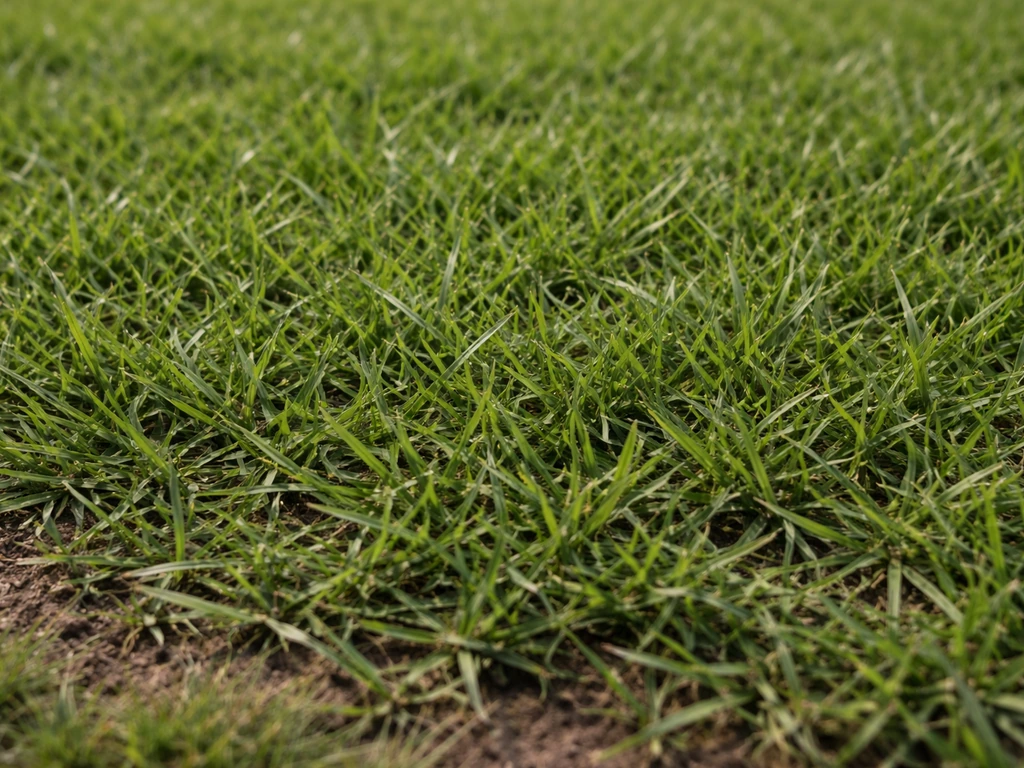 Close-up of dense bermudagrass turf with visible runners spreading across a warm, sunlit lawn.